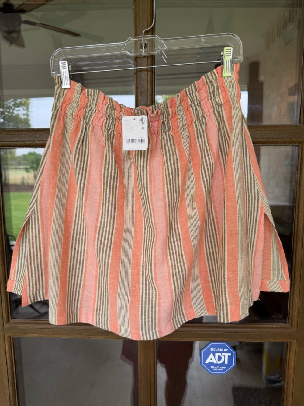 Free People, stripe peach combo size S NWT skirt, sides slit, linen blend
